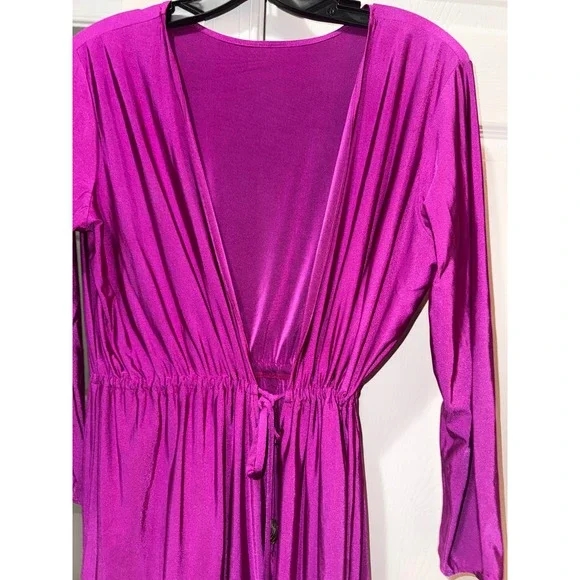 Tara Grinna Magenta Purple Swim Cover Up Dress Long Sleeve Shell Detail Mens M - Picture 3 of 5